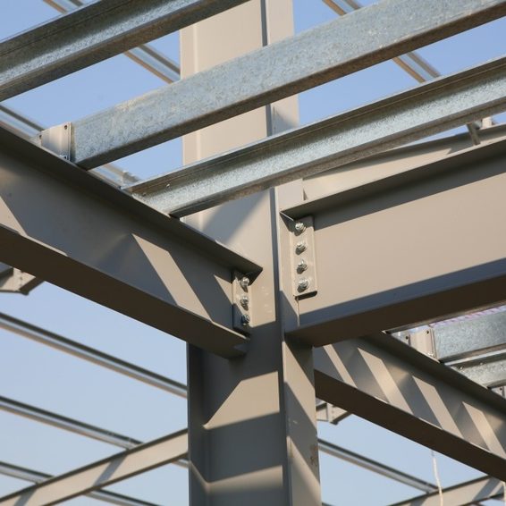 Structural steel framework on new industrial unit